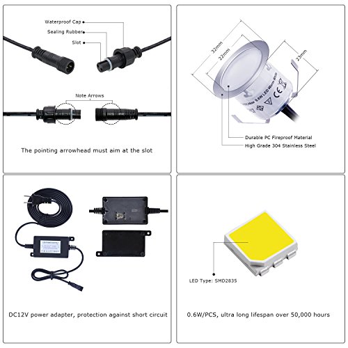 image for Cimkiz LED Deck Lights Kit 12V Low Voltage Waterproof IP67 Warm White 