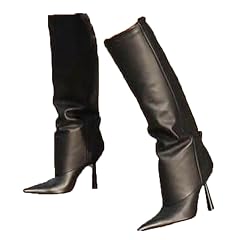 bbruriy Womens Fold Over Knee High Boots Pointed Toe Stiletto High Heel Tall Boots Snake Printed Fashion Comfy