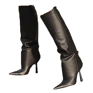 bbruriy Womens Fold Over Knee High Boots Pointed Toe Stiletto High Heel Tall Boots Snake Printed Fashion Comfy