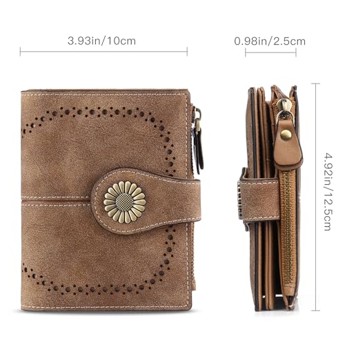 Image of SENDEFN Small Womens Wallet Leather Bifold Card Holder RFID Blocking with Zipper Coin Pocket