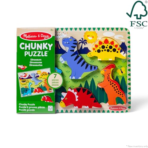 melissa amp doug dinosaur wooden chunky puzzle 7 pcs - fsc certified