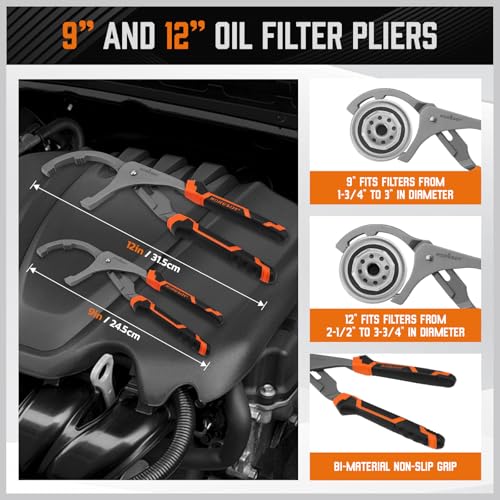 Image of 11-Piece Oil Filter Wrench Set with Storage Case - Swivel Wrenches Fit 2-3 /4 inch to 5-1 /4 inch, Adjustable Filter Pliers (9 inch & 12 inch), Valve Lapper Set, 3-Jaw Socket, Ratchet Handle for Garage, Roadside Repair
