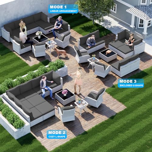 Image of Outdoor PE Wicker Rattan Modular Patio Sectional Sofa Set | 12-Piece: 6 Modular Seats, Coffee Table, 2 Swivel Rocking Chairs, Side Table & 2 Ottomans, Black