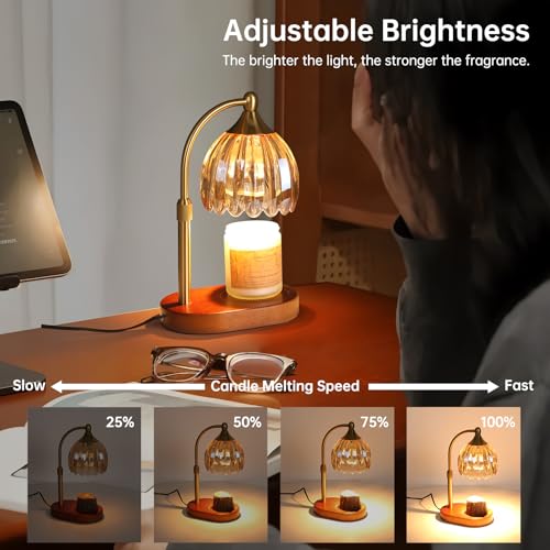 Image of Amber Tulip Wax Melt Warmer with Timer, Dimmable & Height Adjustable, Ideal for Jar Candles, Perfect Home Decor for Bedroom, Living Room, Office, Great Birthday Gifts for Women (2 Bulbs Included)