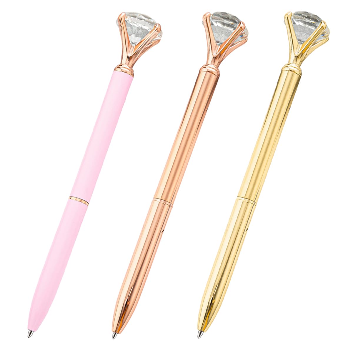 Rumyve Retractable Ballpoint Pens - Set of 3, Metal Diamond Pens with Creative Designs(Solid Color), 3 count (Pack of 1)