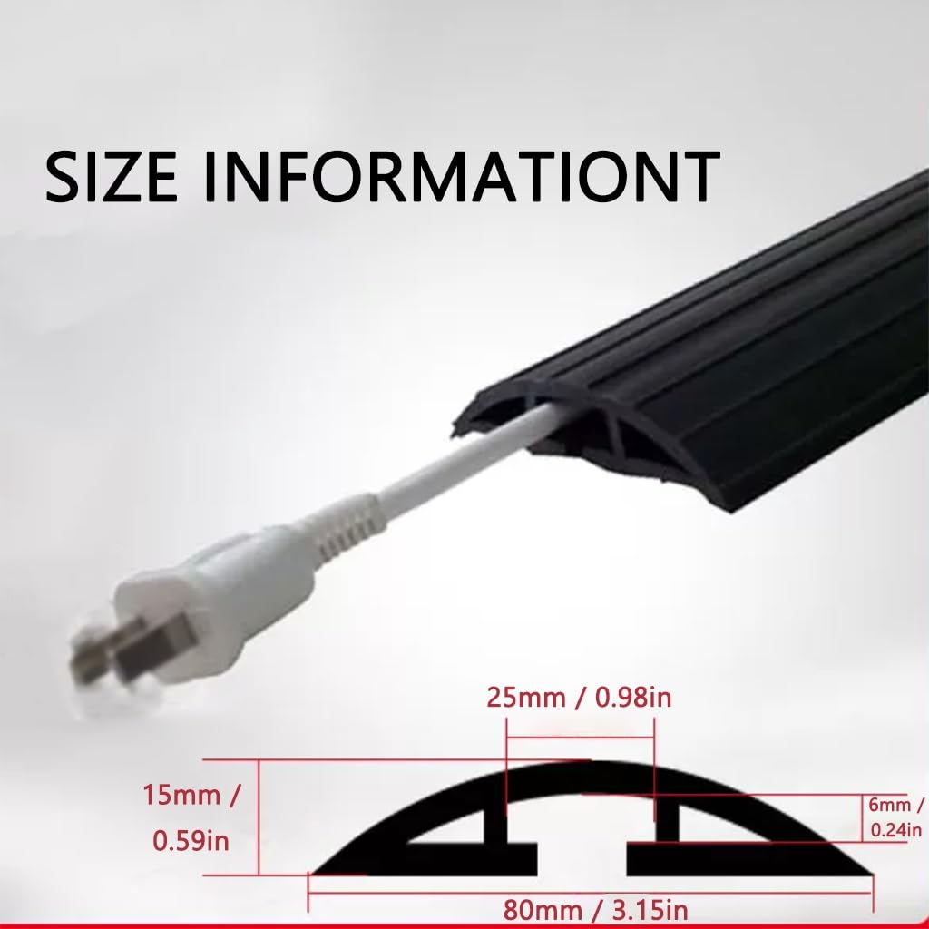 Protector De Cable De Alimentación De Suelo, Material De Goma Fácil De Cortar, Cavidad para Cables Plana Negra, Zonas Interiores Y Exteriores De Alto Tránsito(1m)