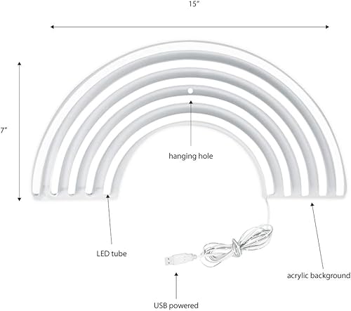 Miniatura 3 de Isaac Jacobs Letrero de pared LED de neón con texto en inglés "Arco iris multicolor" de 15 x 7.5 pulgadas para luz fría, arte de pared, decoración