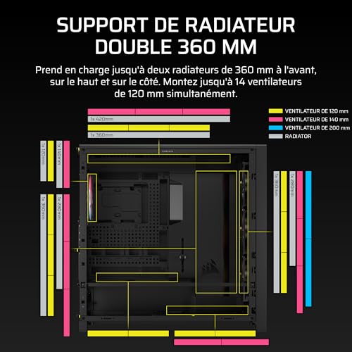 CORSAIR Frame 5000D RS ARGB Boîtier Modulaire Mid-Tower à Haut Débit d'air – 4X Ventilateurs RS Pré-Installés, Système de Support pour Ventilateur InfiniRail – Noir