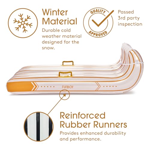 FUNBOY Gold & White Stripe Toboggan – Luxury Inflatable Snow Sled | Retro Holiday Stripe Design | Heavy-Duty Inflatable Winter Sled | Perfect for Snow Days & Holiday Fun - Thumbnail 5
