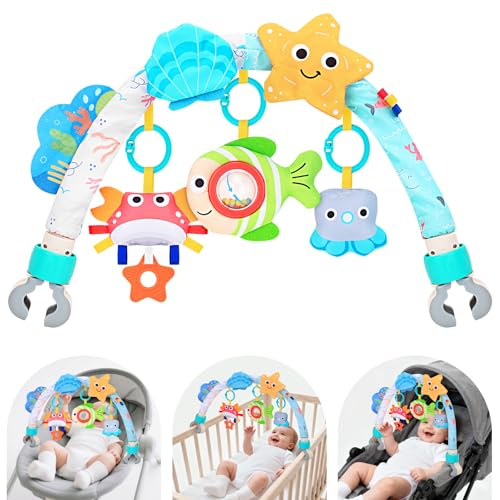 Image of MPQMPQ Car Seat Toys for Babies 0-6 Months，Arch Stroller Toys for 6-12 Months Infant Mobile Bassinet Bouncer Hanging Toys Shower Gifts for Baby Boys Girls 0 3 6 9 12 Months(Ocean)