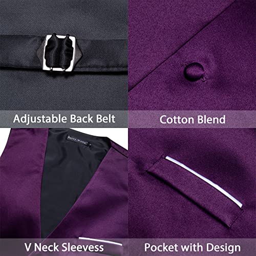 Image of Barry.Wang Vest for Men Business /Leisure Dress Suit Vests V-neck 2 Pockets Wedding Party Tuxedo Satin Waistcoat