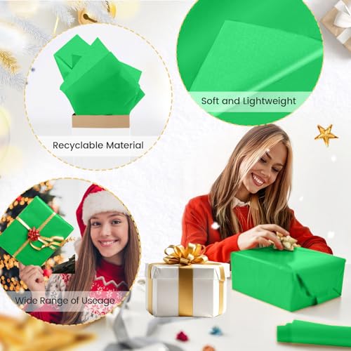 Image of Hlonon Green Tissue Paper for Gift Bags - 30 Sheets of Green Wrapping Tissue Paper Bulk Packaging Paper for Weddings Birthday DIY Project Christmas Gift Wrapping Crafts Decor (14 x 20 Inch)