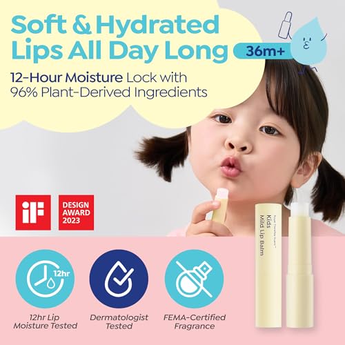 GOONGBE Kids' Moisture Lip Balm - Korean Kids Hydrating Lip Balm for Chapped and Cracked Lips - 12hr Moisturizing Non Oily Lip Care with Plant Oils and Shea Butter - Allergen Free Scent, 0.1 oz