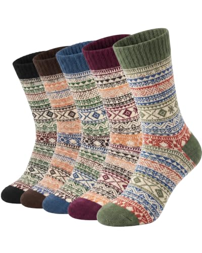 Image of Loritta Wool Socks for Women, Winter Warm Hiking Boot Socks Gifts | Classic Cozy Crew, Vintage Knit, Soft Thick House Socks, Outdoor, Christmas Gift, Stocking Stuffers for Mom Grandma Wife