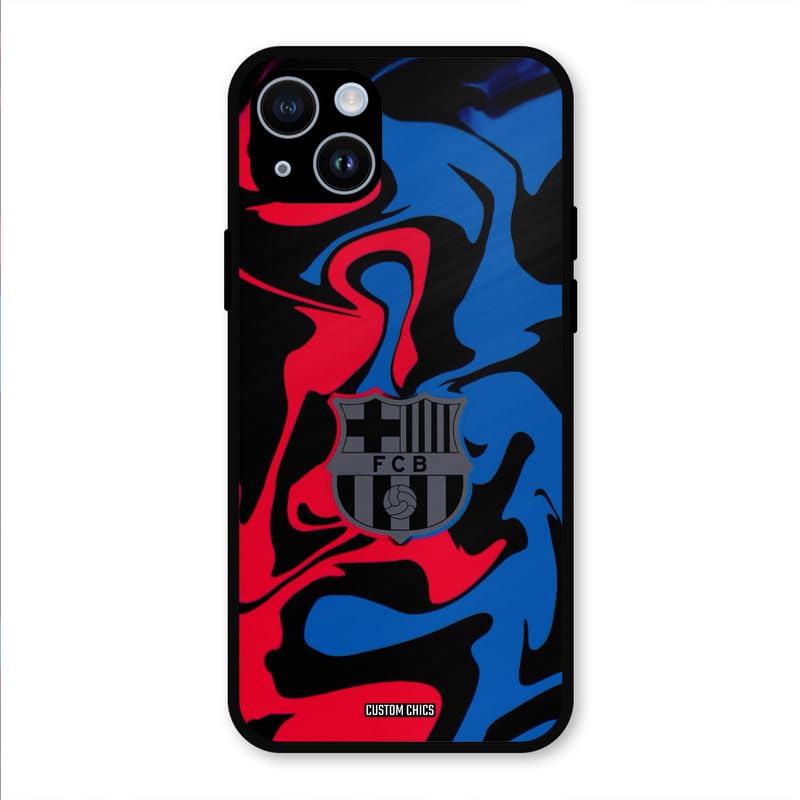 Image of PrintShield FC Barcelona Comic Back Cover for iPhone 14, Shockproof Printed Phone Case with Soft TPU Sides & Anti-Slip Grip