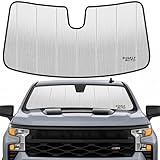 BasaltAuto Windshield Sun Shade Compatible for Chevy Silverado GMC Sierra 1500 2020-2026 2500 HD 3500 HD Silver Reflective Foldable Front Sun Visor Sunshade Protector