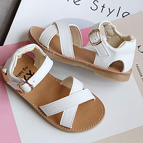 Baby Girls Leather Padded X-Strap Sandals Flat Soft Wide Shoes Toddler Kids Ankle Buckle P𝐞ep Toe Summer Sandals Comfy2