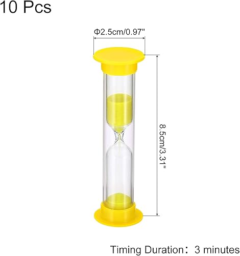 Miniatura 7 de PATIKIL Temporizador de arena de 3 minutos, 10 piezas de reloj de arena pequeño con cubierta de plástico, vidrio de arena de cuenta regresiva para