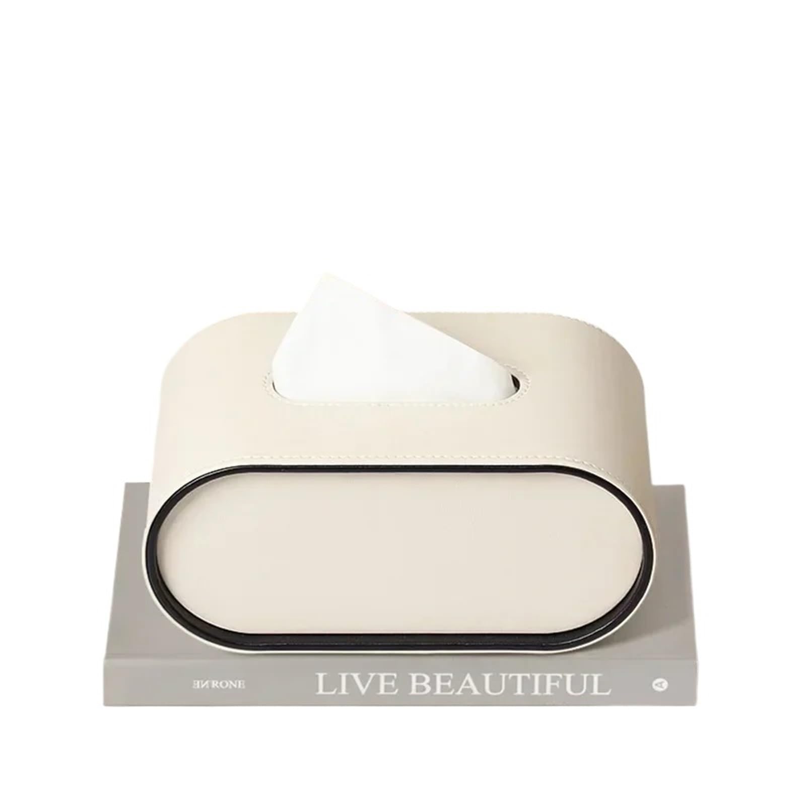 Light Luxury Paper Box Living Room Creative Oval Leather Tissue Box Bedroom Desktop Napkin Storage Box Organization(White)