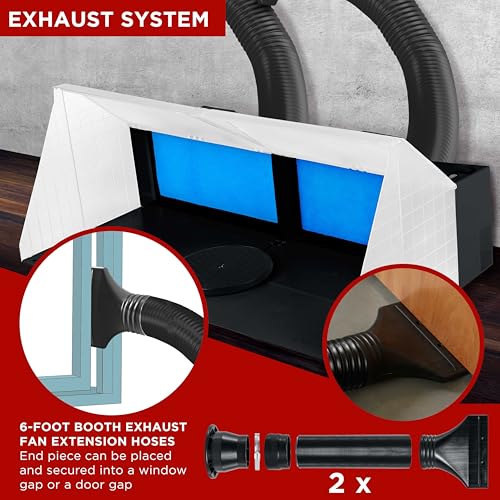 Image of Master Airbrush Portable Airbrush Spray Booth Station with LED Light 2 Pack | Lighting, 25W Fan, Turntable & 5.6' Extension Hose, 16.5 inchx19 inchx13.5 inch, Combine for Larger Workspace, Hobby Airbrush Booth