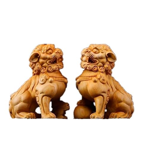 狛犬獅子風水開運置物招財雄雌セット一対木製彫刻 金運 ギャンブル運 財運