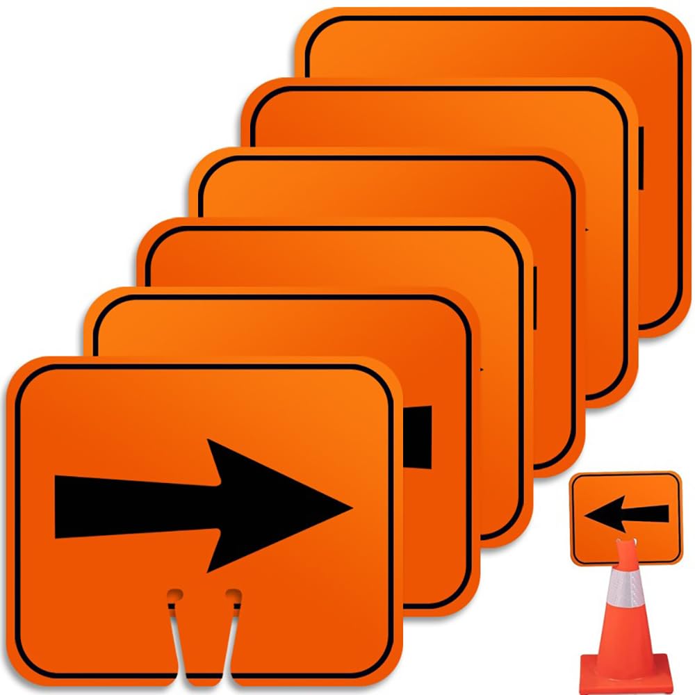 Takelablaze Traffic Arrow Signs 6Pcs Traffic Cone Sign Orange Detour Signs Road Cone Top Directional Left Right Arrows Sign for Road Barricade Outdoor