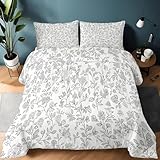 Generisch 4 Jahreszeiten Bettdecke 155x220 Wildblumen und Ranken 3tlg, Retro Landhausstil Steppdecke & 2 Kissenbezüge 80x80 - Schlafzimmer Deko, Weiche Mikrofaser Ganzjahresdecke Ohne Bezug sm555