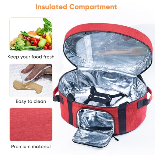 BAGSPRITE Insulated Slow Cooker Carrying Bag for 6-8 Quart CrockPot & Hamilton Beach, Portable Carrier Case with See-Through Window, Adjustable Band & Accessory Pocket, Red, 1914.2 in³, 1 pound - Image 6