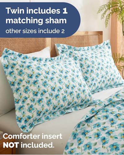 Image of Duvet Cover Twin /TXL Size Set - Extra Soft Floral Duvet Cover 68 x 90 with 1 Pillow Sham - Comfy, Cozy Breathable Floral Bedding Set - Hotel Luxury & Fade Free w / Zipper Closures & Ties - Blue Peony