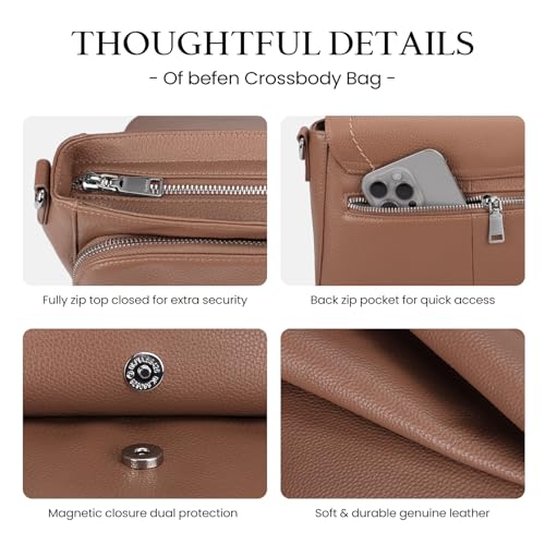 Image of befen Genuine Leather Crossbody Bags for Women with Built in RFID Wallet Medium Womens Saddle Bag Cross Body Purse