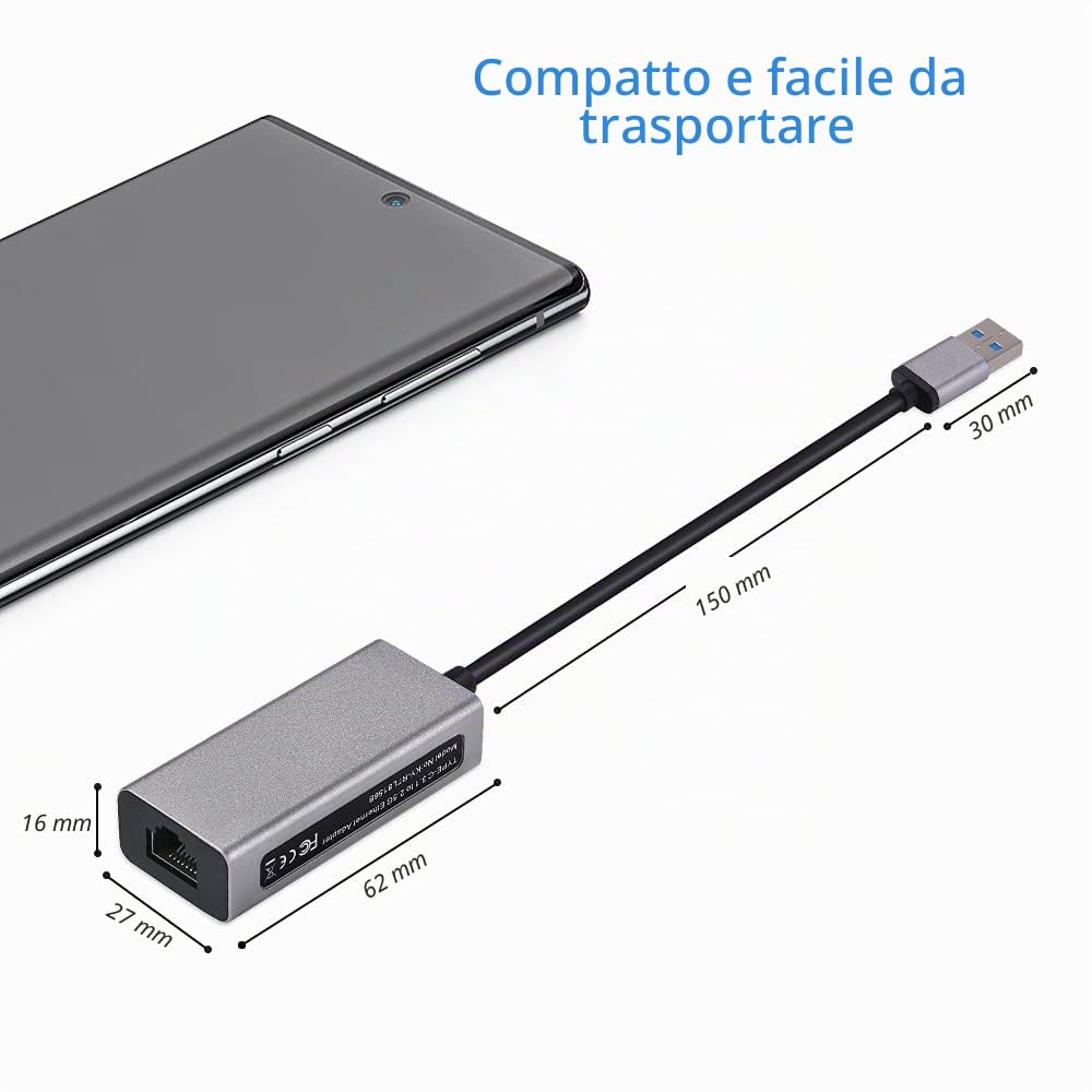 2.5GBase-T Adattatore di rete USB 3.0 RTL8156B 2500/1000/100Mbps USB 3.1 Gigabit Ethernet Scheda RJ45 LAN Controller per Laptop Desktop