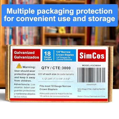 Image of 18GA 1 /4 inch Narrow Crown Staples 1 /2 inch,3 /4 inch,1 inch,1-1 /4 inch,1-1 /2 inch,3000 PCS | Galvanized Coating Resists Rust for Indoor Woodworking & Decoration for 18GA 1 /4 inch Crown Electric Staplers and Staple Guns