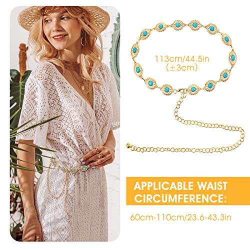 cobee Concho Chain Waist Belts for Women, Turquoise Western Metal Belt Adjustable Cowgirl Belt with Buckle for Jeans Dresses3