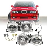 USR DEPO 84-91 E30 3 Series WITH LED UPGRADES - Euro Smiley Projector Glass Lens Headlight Assembly (Left + Right) Compatible with 1984-1991 BMW E30 3-Series including M3 (w/LEDs + Wiring, PlugnPlay)