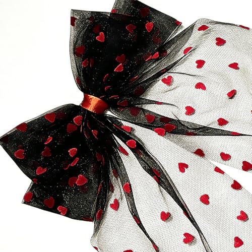 Pinza para el cabello con Lazo de Corazón Rojo y Encaje Negro para mujer, accesorios para el cabello para bodas y fiestas miniatura 4