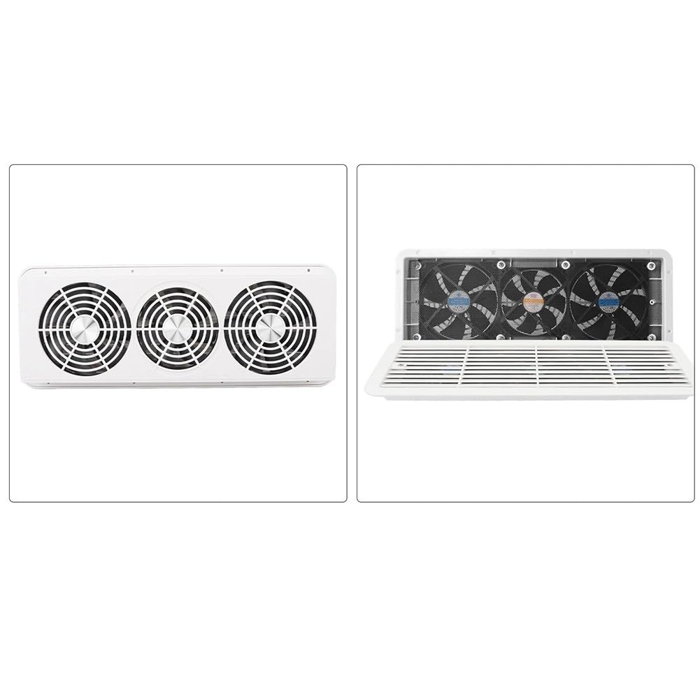 Ventola di sfiato per frigorifero, 12 V, con griglia, 3 ventole di raffreddamento per camper, ventola laterale in ABS, apertura 450 x 155 mm