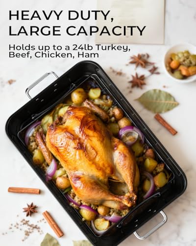 image for Armorbear Turkey Roasting Pan with Rack Ceramic Non stick Carbon Steel