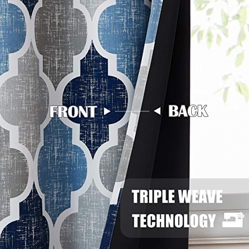 Beauoop Grommet Lattice Blackout Window Curtain Panels Thermal Insulated Soundproof Drapes For Bedroom Living Room Quatrefoil Energy Saving Window Treatment Eyelet Top, Set Of 2, 50W X 84L, Blue/Gray #TOP3