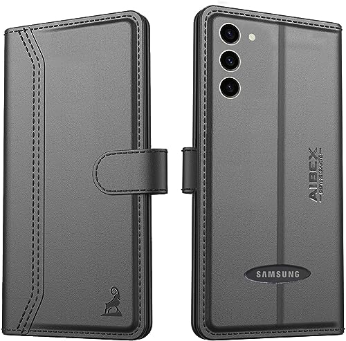 Image of AIBEX Compatible for Samsung S23 5G Flip Cover Leather Finish | Inside TPU with Card Pockets | Wallet Stand | Complete Protection Flip Case - Black