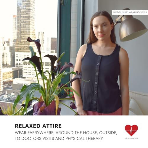 Inspired Comforts Post Surgery Mastectomy Recovery Ribbed Tank top with Drain Pocket & Button Front4