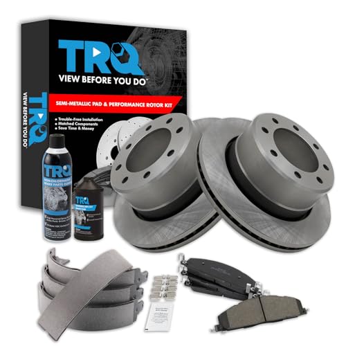 Image of TRQ Rear Brake Pad & Rotor Kit, with Chemical Kit Parking Brake Shoe Set Semi-Metallic Compatible with 2009-2010 Dodge Ram 2500, 3500 2011-2018 Ram 2500 3500