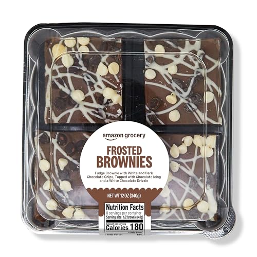 Amazon Grocery, Frosted Brownies, Fudge Brownie with White and Dark Chocolate Chips, 12 oz (Previously Amazon...