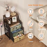 Tohomeor Dresser with Fabric Drawers Nightstand with 2 Tier Shelf Storage Tower for Bedroom Hallway Entryway Closet Organizer Sofa Beside Table Furniture (Multi, 3 Drawers) — image 4
