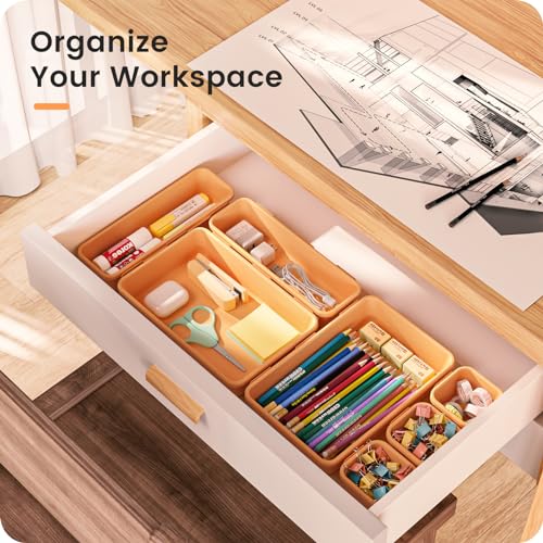 Image of A-LUGEI【𝟰𝟲𝗣𝗖𝗦】【5 Size】Tool Box Organizer Tray Divider Set, 【Orange】 Desk Drawer Organizer,Garage Organization and Storage Toolbox Accessories Rolling Tool Chest Cart Cabinet WorkBench Part