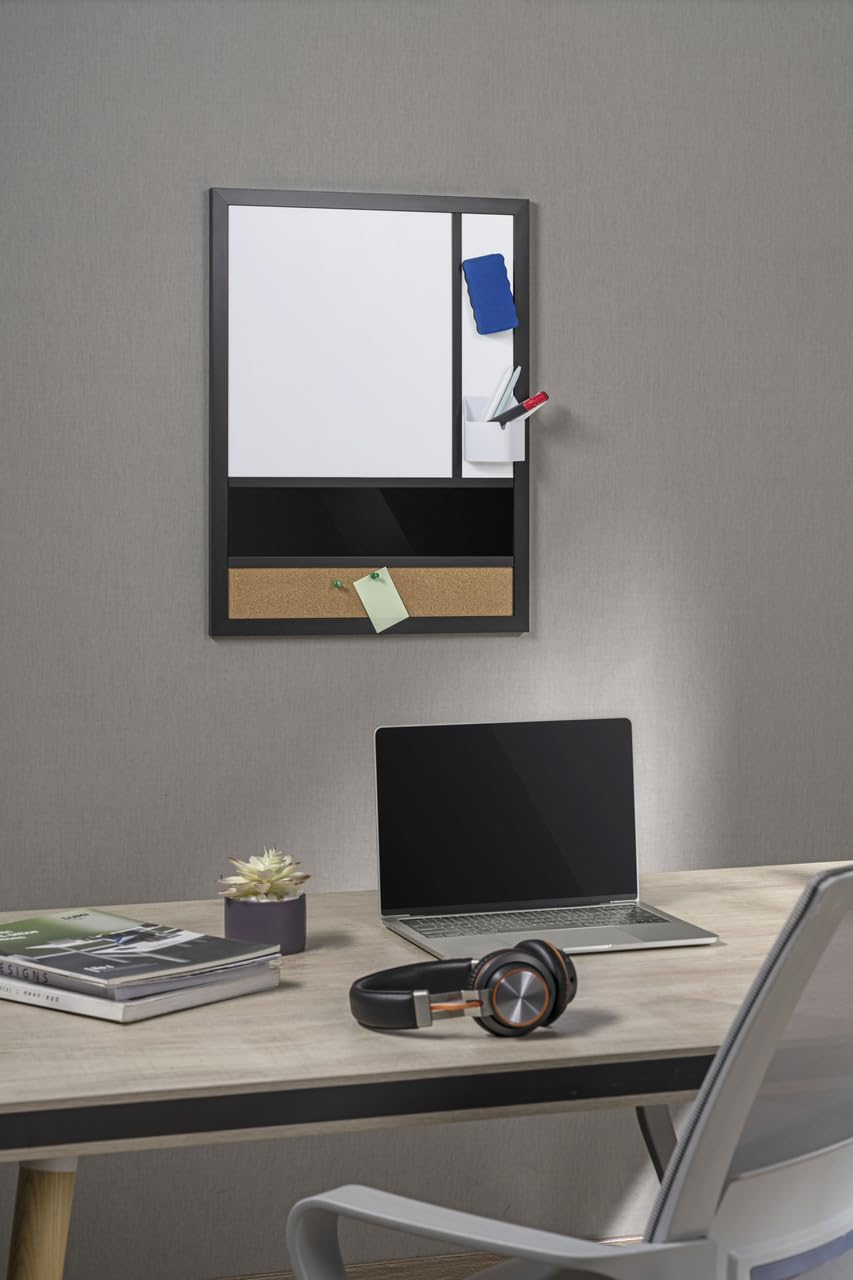 Spacetronik 3 in 1 Kombitafel Magnettafel Pinnwand Whiteboard 45x60 cm | Wandorganizer im Hochformat, Whiteboard Magnetisch, Kork Pinnwand, Integrierter Stiftehalter