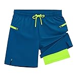 veepro Mens Running Shorts 2 in 1 Quick Dry Gym Workout Shorts Lightweight 7" Athletic Exercise Training Shorts with Compression Liner Zip Pocket Blue M