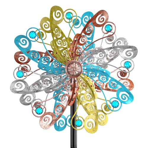 Gartenwindrad Metall Windrad Deko, Windspinner Windspiel Bunt für Garten, Windmühle Skulpturen Windspiel Geschenk für Gartenliebhaber Außenterrassen Patio Rasen