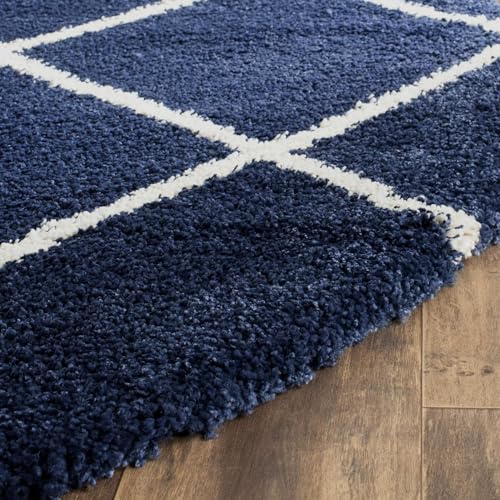 Image of Modern Shaggy Round Rug | Ultra-Soft Plush Circle Carpet for Living Room, Bedroom, Nursery | Fuzzy, Fluffy Area Rug with Non-Slip Base Blue B 5x5 feet