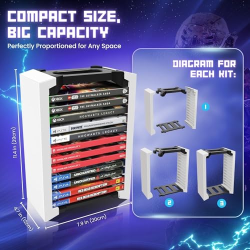 Tnp Products PS5_STRG_TWR_12T Tnp Universal Video Game Storage Tower For Ps5, Ps4, Ps3, Nintendo Switch, Xbox One, Xbox Series S/X - White Video Game Holder Organizer Stand With 12 Cd Case Storage thumb #6