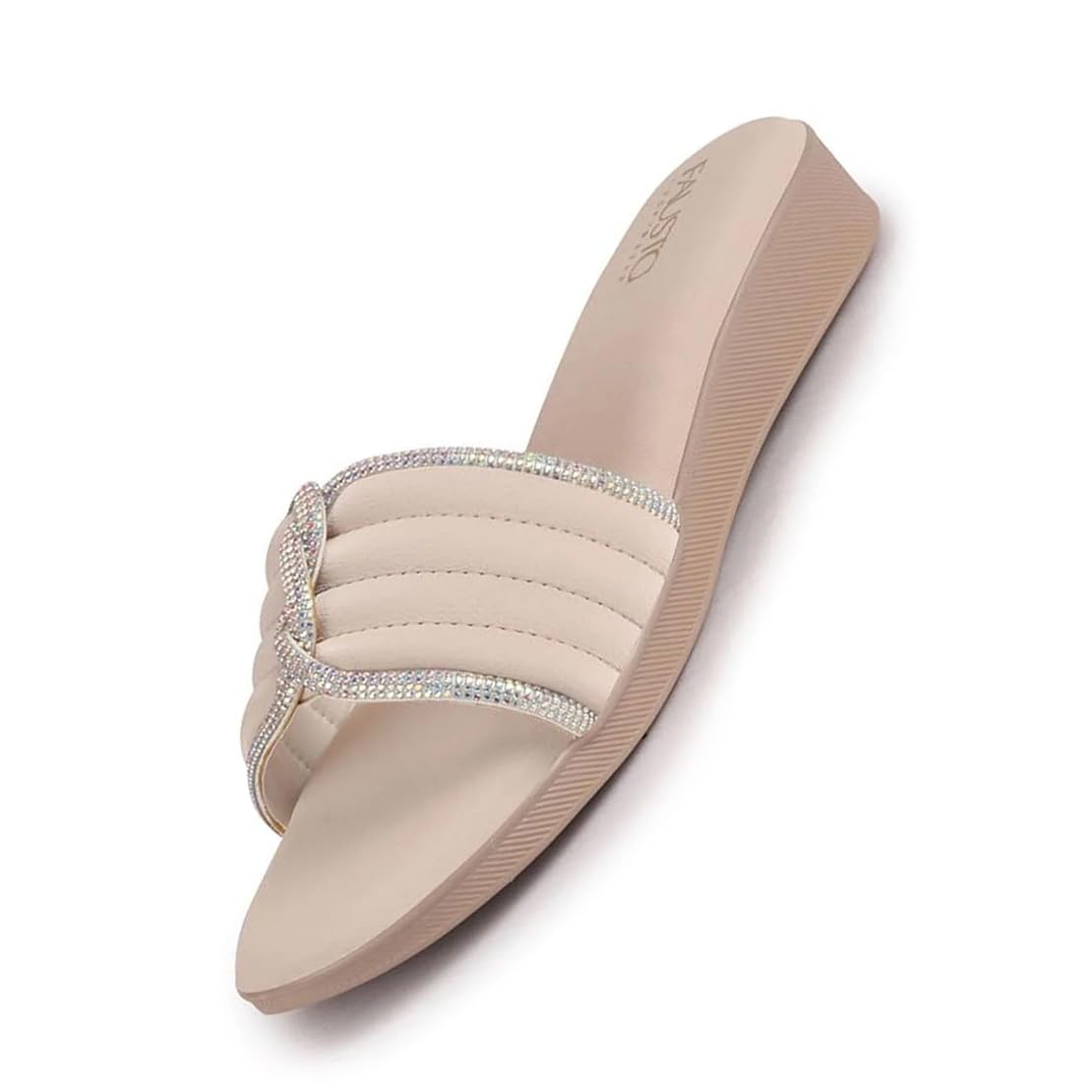 fausto Women Rhinestone Strap Wedge Heel Ethnic Slip On Sandals for Wedding, Anarkali, Indo-Western Dress | Open Toe Ortho Slippers with Soft Cushioned Footbed-picture-22
